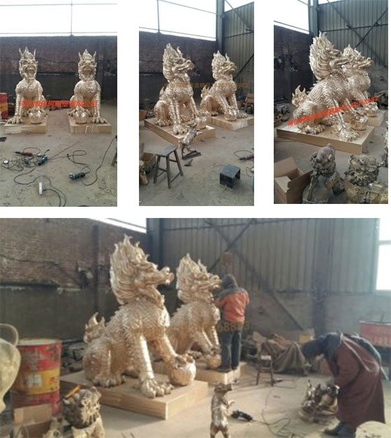 鎦金完成的銅麒麟