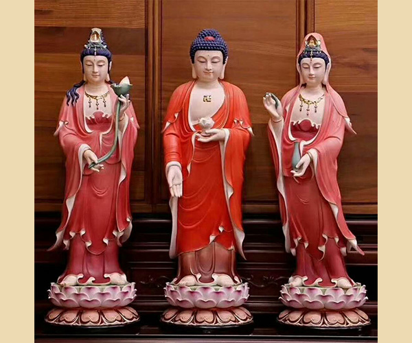 上彩西方三圣銅佛像